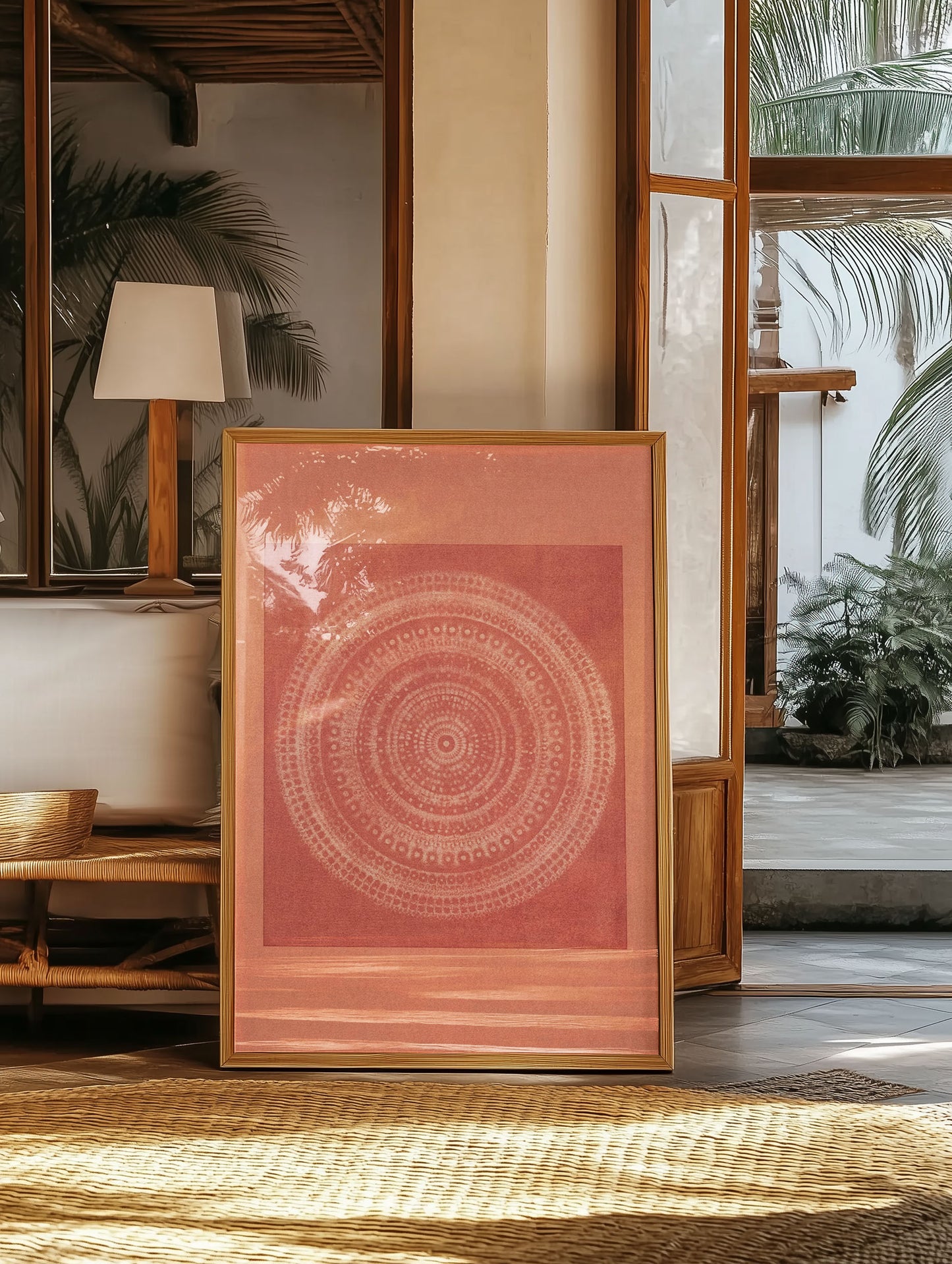 Desert Bauhaus XI print framed in a modern entryway, balancing minimalist design and desert-inspired tones.