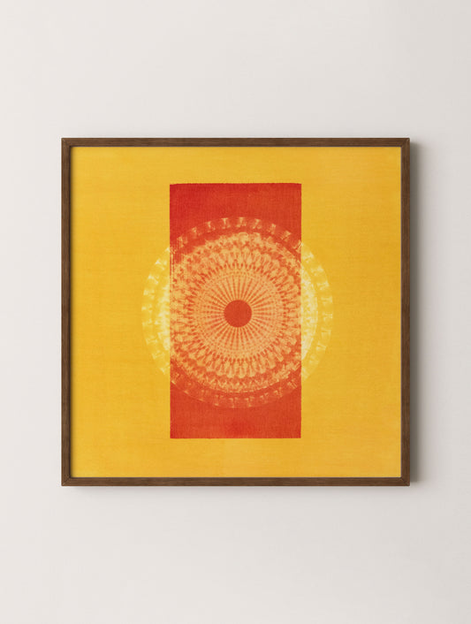 Kashi mandala wall art features vibrant Indian tones and sacred geometry, inspired by the spiritual essence of Varanasi.