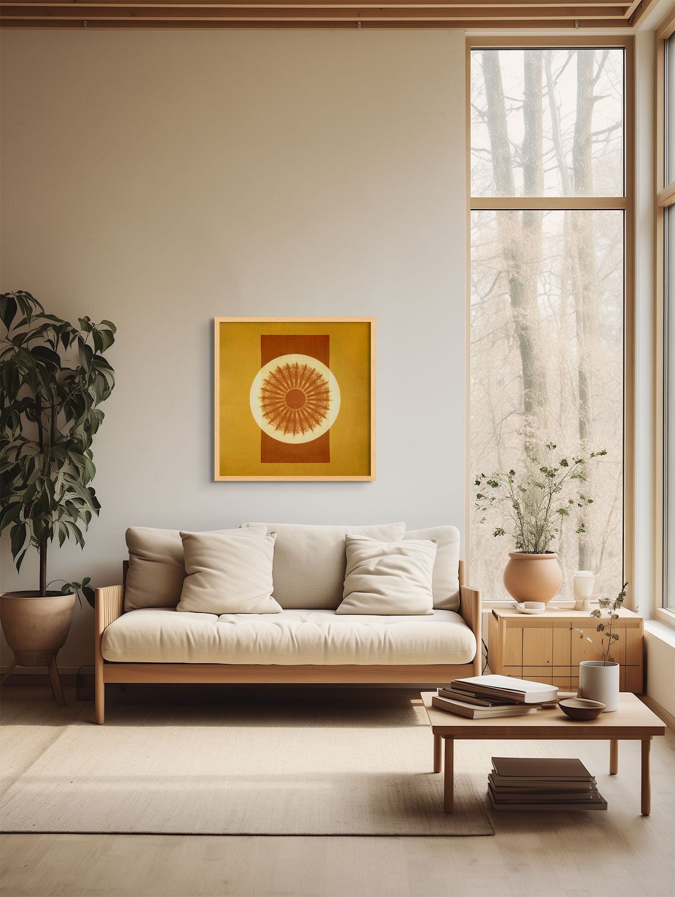 24x24 inch Mandala Wall Art titled 'Mumbai, India' displayed in Scandinavian inspired living space.